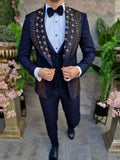 Luxury men's 3-piece beaded tuxedo by SHOWLU FASHION STORE featuring slim fit blazer, vest, and pants for formal weddings and events.