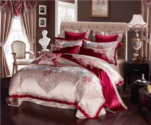 Luxury IvaRose Chic Satin Cotton Duvet Cover Set with embroidered jacquard design for queen and king size bedding.