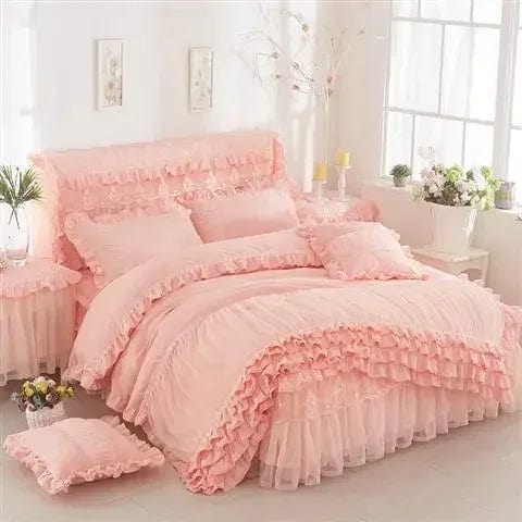 RainFire Lace Edge Cotton Duvet Cover Set by SHOWLU FASHION STORE, 3-piece geometric bedding with pillowcases and soft cotton fabric