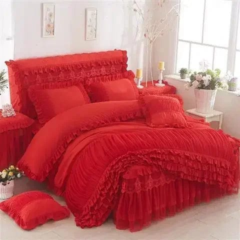 RainFire Lace Edge Cotton Duvet Cover Set by SHOWLU FASHION STORE, 3-piece geometric bedding with matching pillowcases.