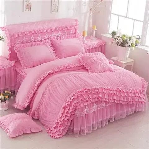 Showlu Fashion Store rainfire lace edge cotton duvet cover set with matching pillowcases, featuring geometric pattern in plush bedding design.