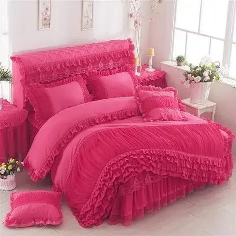 RainFire Lace Edge Cotton Duvet Cover Set by SHOWLU FASHION STORE, 3-piece geometric bedding with pillowcases and soft duvet cover.