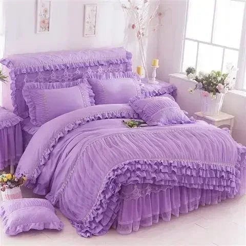 Showlu Fashion Store RainFire lace edge cotton duvet cover set with geometric design, includes comforter and pillowcases in a 3-piece bedding set.
