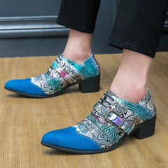 Luxury Designer Male Charm Blue Suede Pattern Patchwork Monk Strap Shoes Men Formal Wedding Prom Dress Prom Loafers Homecoming - SHOWLU FASHION STORE