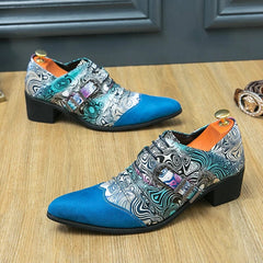 Luxury Designer Male Charm Blue Suede Pattern Patchwork Monk Strap Shoes Men Formal Wedding Prom Dress Prom Loafers Homecoming - SHOWLU FASHION STORE