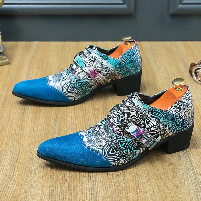 Luxury Designer Male Charm Blue Suede Pattern Patchwork Monk Strap Shoes Men Formal Wedding Prom Dress Prom Loafers Homecoming - SHOWLU FASHION STORE