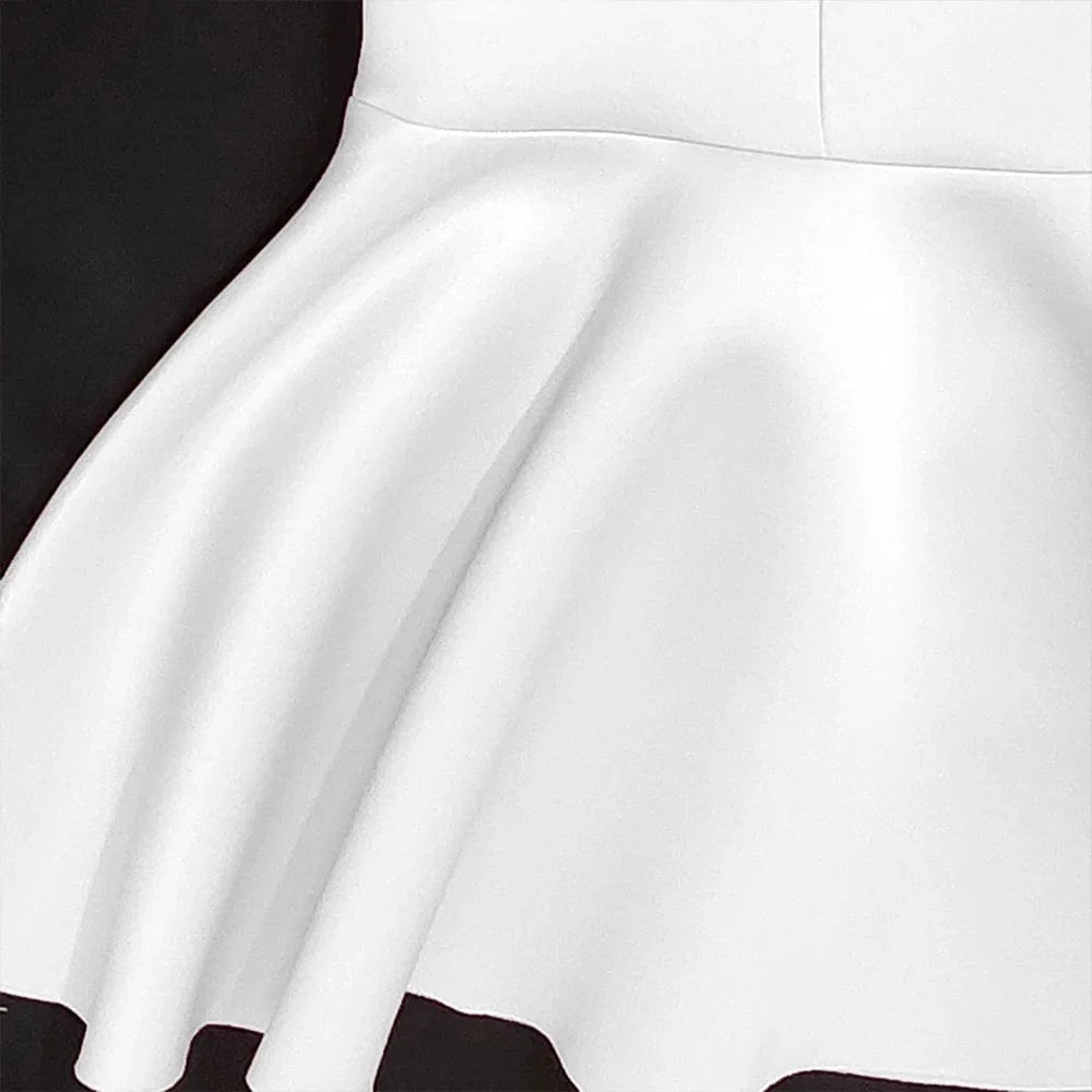 Showlu Fashion women's V-neck mermaid party dress with flare sleeves, mid-calf length in white and blue, elegant evening wear