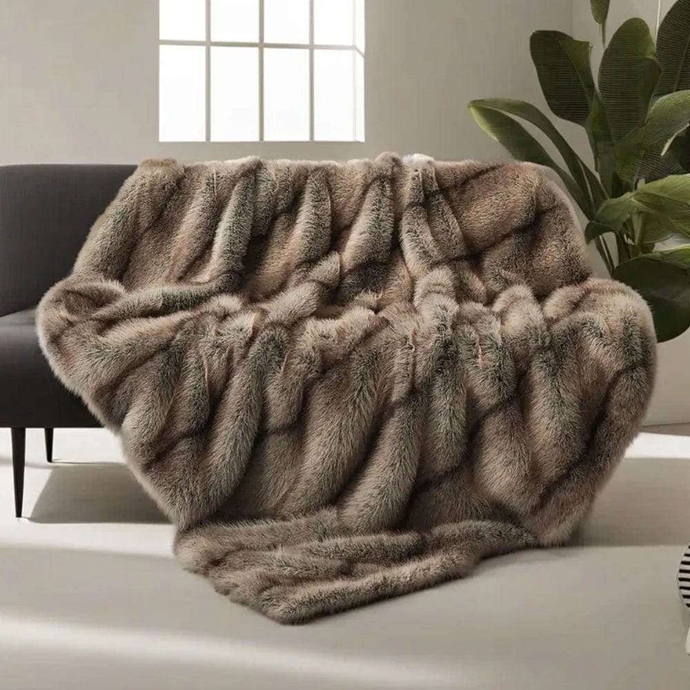 Soft polyester faux fox fur blanket by SHOWLU FASHION STORE, luxurious throw for sofa and bed, plush and cozy home decor.