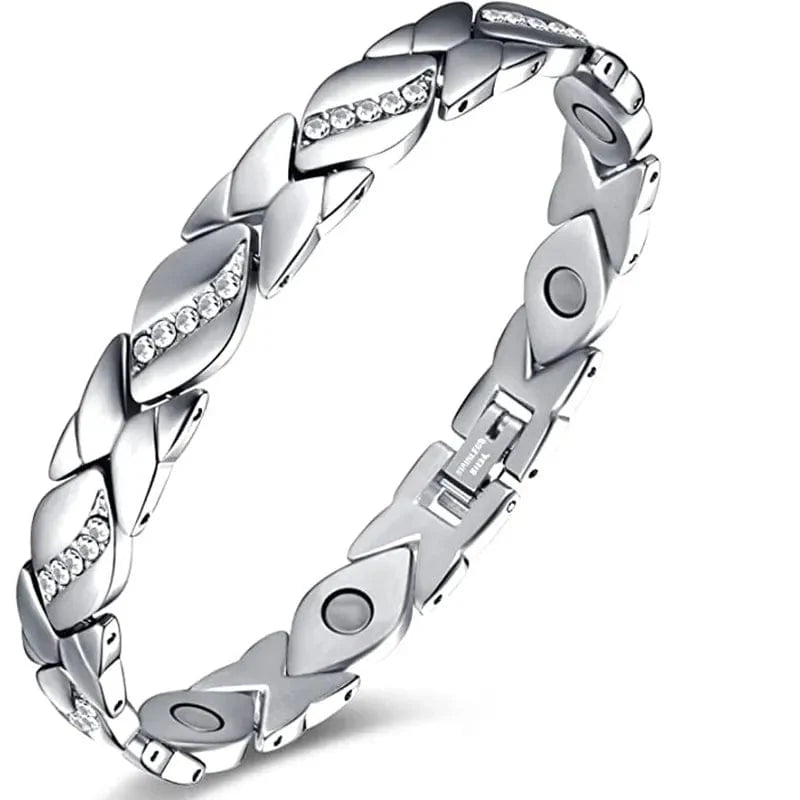 Gold leaf magnetic therapy bracelet for women and men, stylish bangle with healing magnets for health and weight loss.