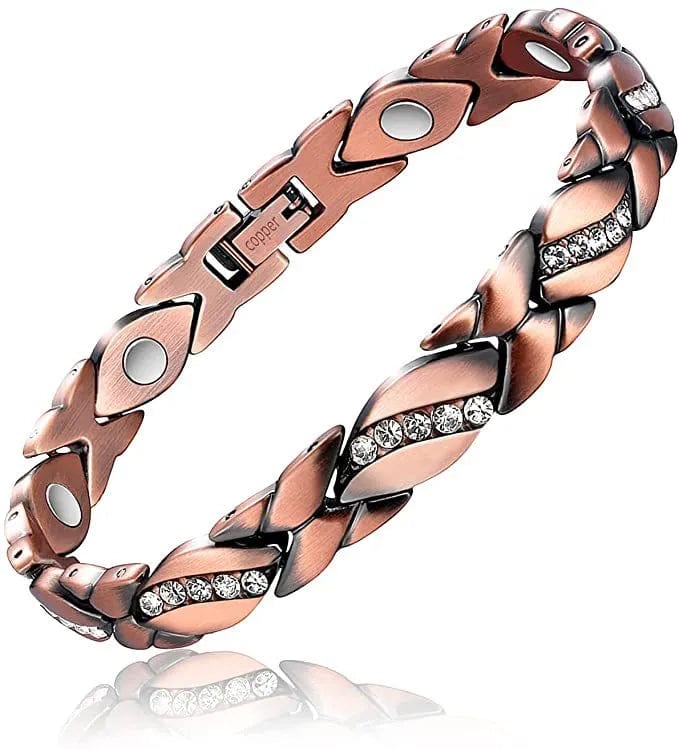 Luxury gold leaf magnetic therapy bracelet for women and men, stylish weight loss bangle with powerful magnets for health benefits.