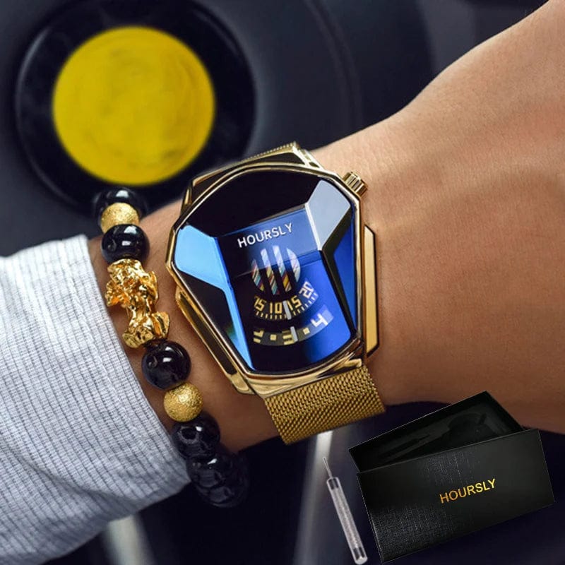 Men's stainless steel quartz wrist watch by Showlu Fashion, featuring a sleek design and modern fashion style.