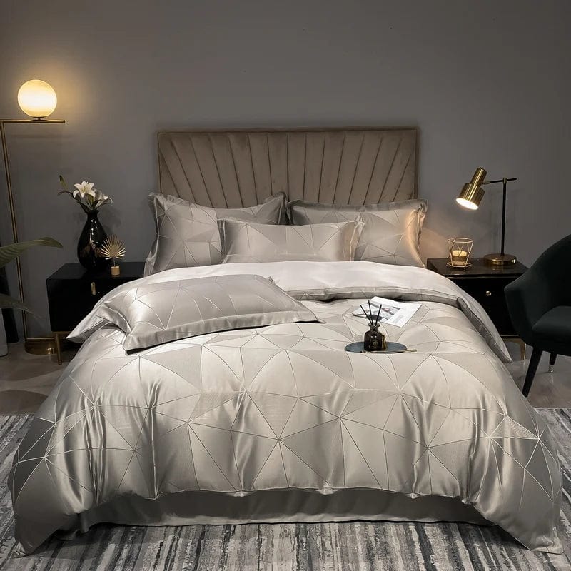 Luxury jacquard bedding set by SHOWLU FASHION STORE featuring white embroidery duvet cover and matching pillowcases for queen or king size beds.