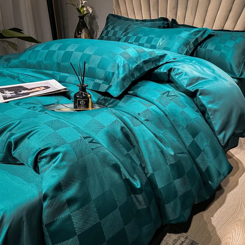 Luxury Jacquard bedding set by SHOWLU FASHION STORE featuring white embroidery duvet cover and pillowcases for queen or king size beds