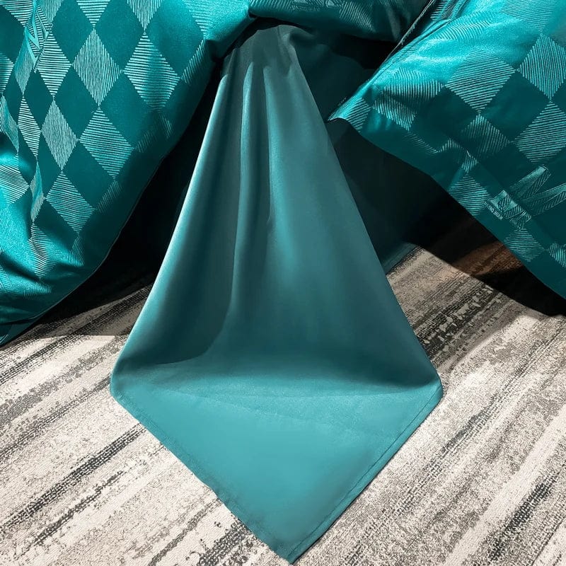 Luxury Jacquard bedding set with white embroidery, includes duvet cover and pillowcases, perfect for queen or king-size beds.