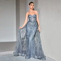Showlu Fashion lace strapless mermaid evening gown, floor-length prom dress with glitter detail, perfect for formal parties and prom.