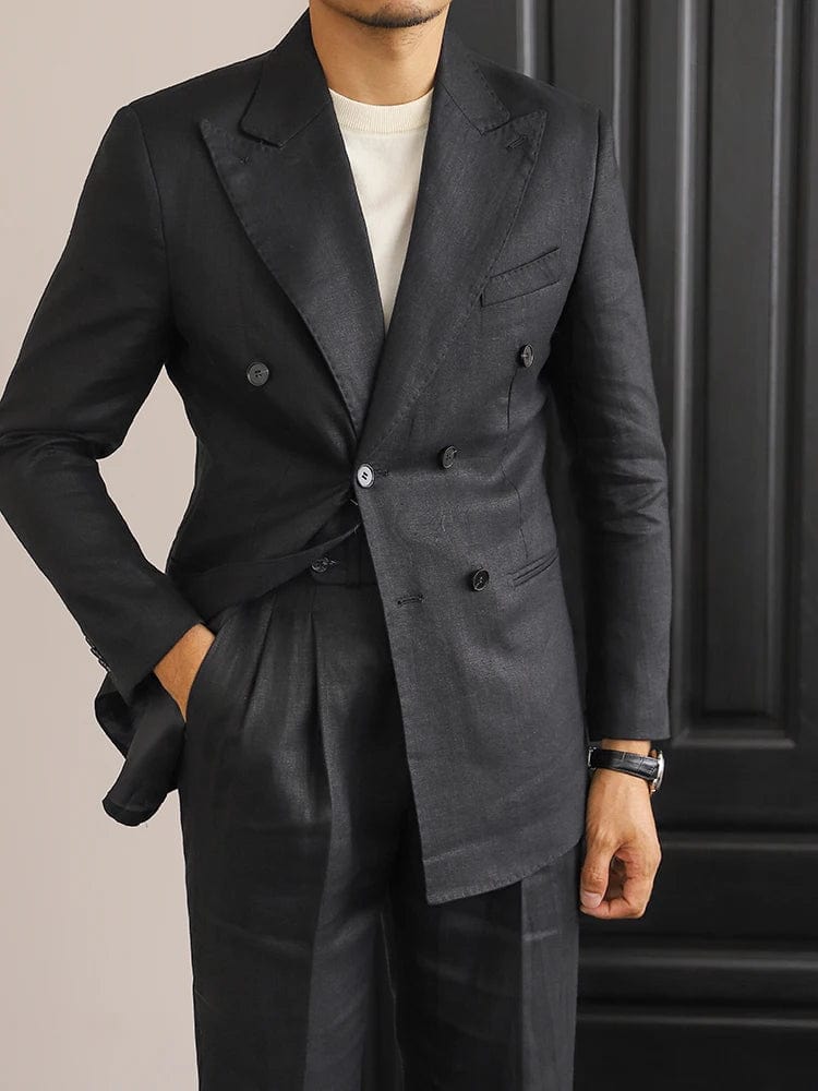 Luxury Linen Double Breasted Italian Suit For Men's Versatile Slim Fit Business Lapel Collar Retro Suit Green Brown 4 Colors - SHOWLU FASHION STORE