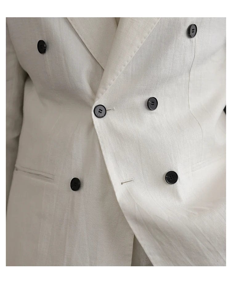 Luxury Linen Double Breasted Italian Suit For Men's Versatile Slim Fit Business Lapel Collar Retro Suit Green Brown 4 Colors - SHOWLU FASHION STORE