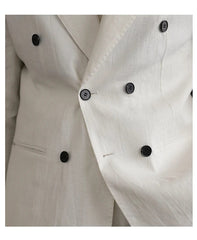 Luxury Linen Double Breasted Italian Suit For Men's Versatile Slim Fit Business Lapel Collar Retro Suit Green Brown 4 Colors - SHOWLU FASHION STORE
