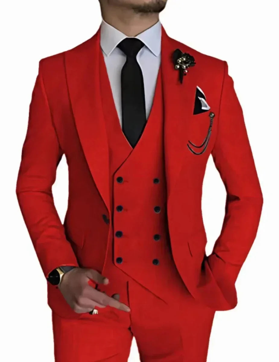 SHOWLU Men's 3-Piece Peak Lapel Business Suit with blazer, vest, and pants, ideal for weddings and formal events.
