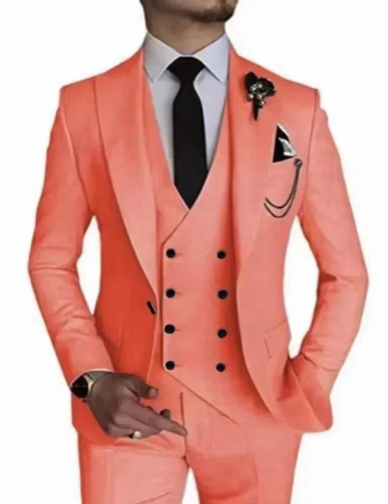 SHOWLU Men's 3-Piece Peak Lapel Business Suit with blazer, vest, and pants, ideal for weddings and formal events.