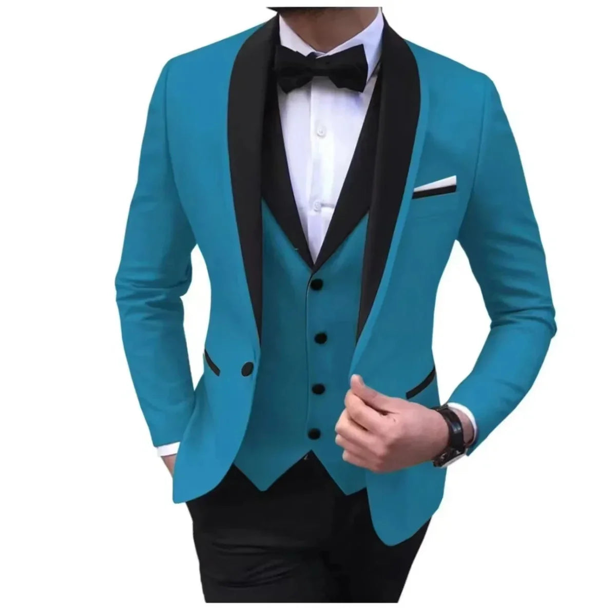 Showlu Fashion men's slim fit 3-piece suit with single-breasted polyester coat, perfect for weddings, evening events, and parties.