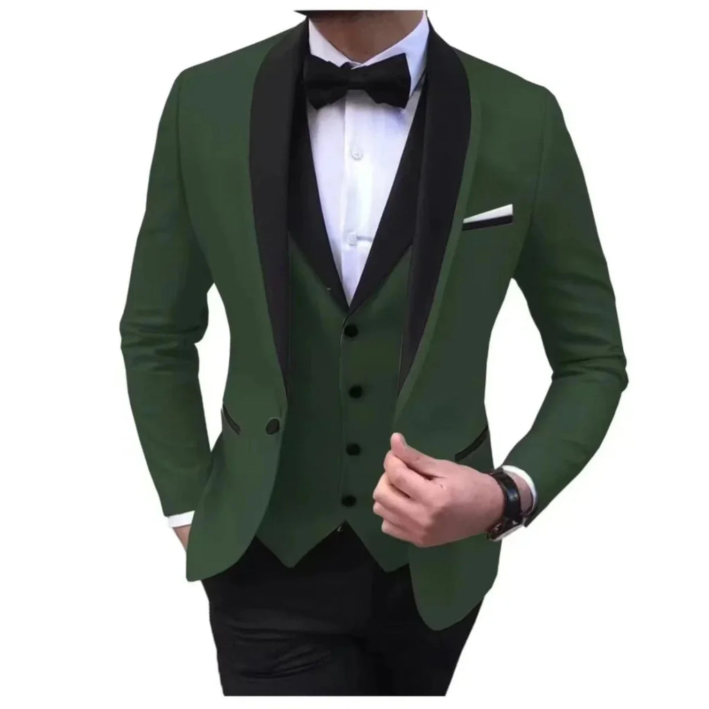 Showlu Fashion men's slim fit 3-piece suit with single-breasted polyester coat, ideal for weddings, parties, and formal occasions.
