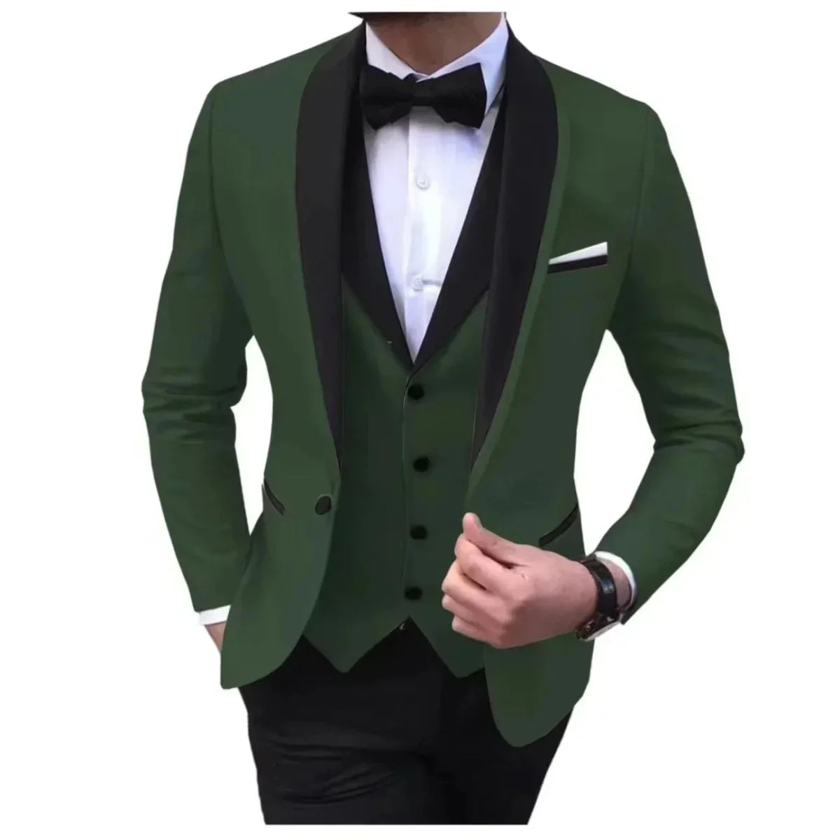 Showlu Fashion men's slim fit 3-piece suit with single-breasted polyester coat, ideal for weddings, parties, and formal occasions.
