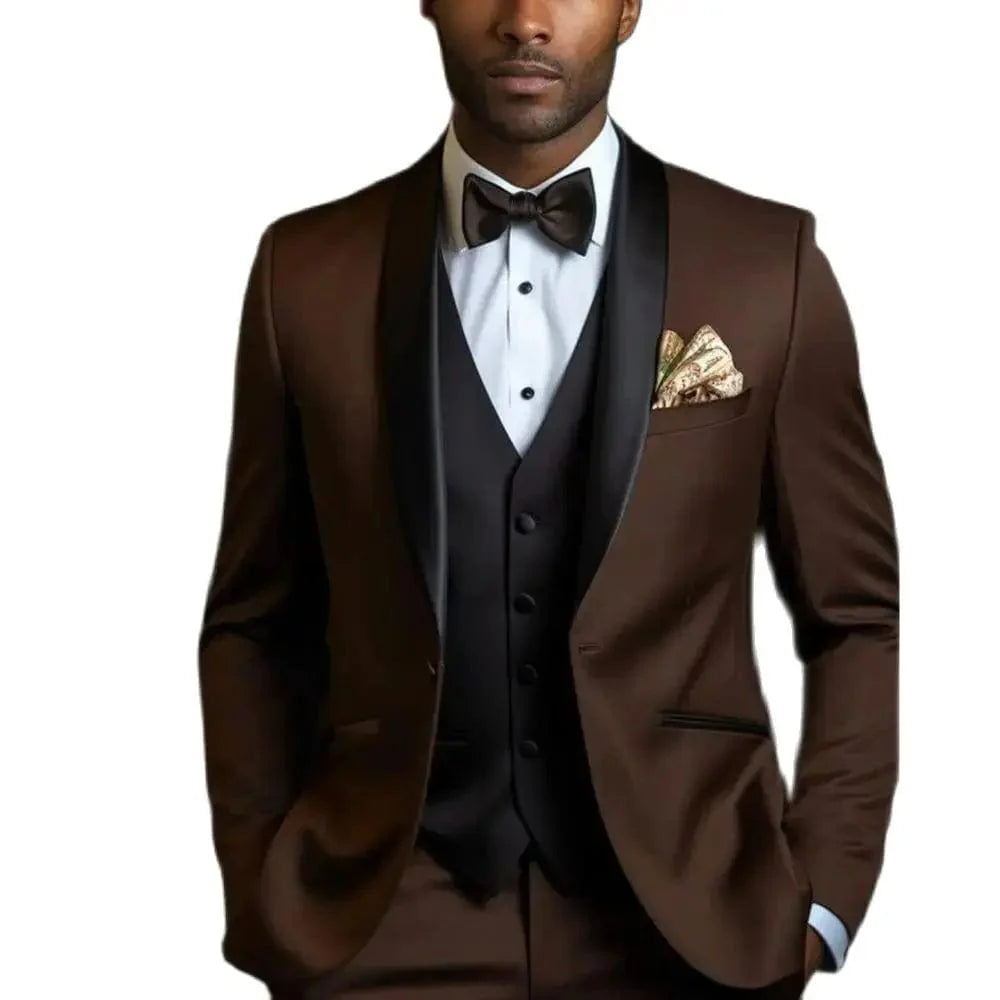 Luxury men's 3-piece business suit by SHOWLU FASHION STORE, includes slim fit blazer, vest, and pants for formal or wedding wear.
