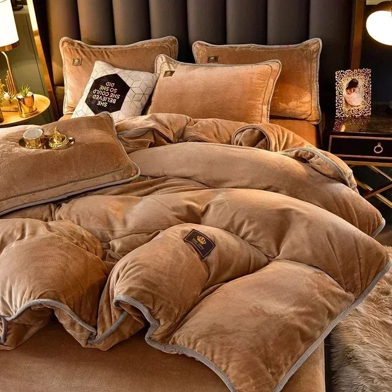 Milk velvet bedding set by SHOWLU FASHION STORE featuring thick, warm duvet cover and pillowcases for winter comfort.