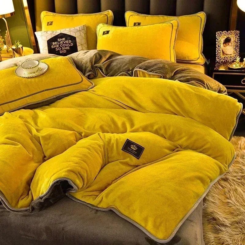 Luxury Zebyis Milk Velvet Bedding Set with thick winter duvet cover and pillowcases, skin-friendly and warm for cozy winter nights.