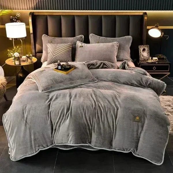 Milk velvet bedding set by SHOWLU FASHION STORE featuring a thick, warm duvet cover and pillowcases for winter comfort.