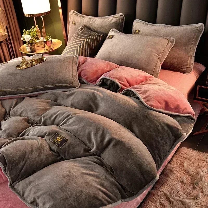 Luxury Milk Velvet Ultra - thick Warm Bedding Set for Winter Warmth Skin - friendly Duvet Cover Set King Antistatic Quilt Cover Sets - SHOWLU FASHION STORE