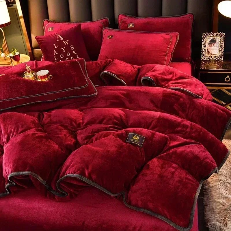 Milk velvet bedding set by SHOWLU FASHION STORE with thick, warm duvet cover and pillowcases, skin-friendly and antistatic for winter comfort.