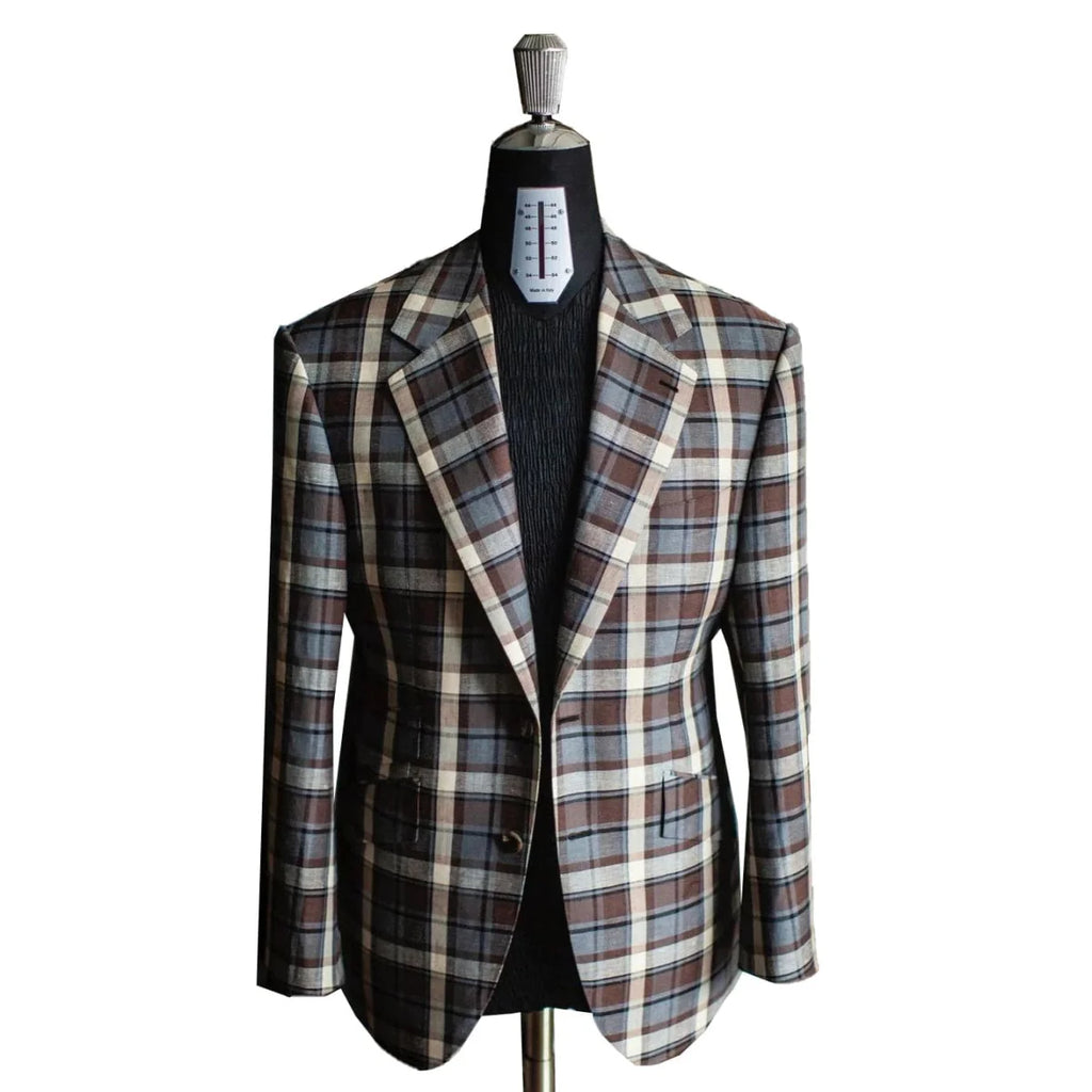 Luxury plaid men's wedding blazer by SHOWLU FASHION STORE, double-breasted tuxedo jacket with notch lapel, slim fit groom wear.