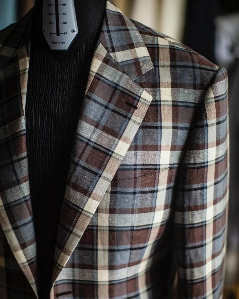 NCDIMS men's plaid double-breasted wedding blazer by SHOWLU FASHION, slim fit tuxedo jacket with notch lapel, suitable for formal events.