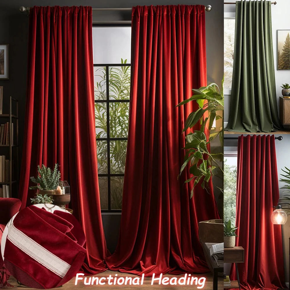 Luxury velvet curtains from Showlu Fashion, thermal heavy window drapes in festive red, perfect for living rooms or bedrooms.