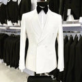 Men's white double-breasted wedding suit with shawl lapel, black pants, custom-made 2-piece tuxedo by SHOWLU FASHION STORE