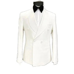Luxury Weeding Men Suits Double Breasted Shawl Lapel Regular Length Custom Made 2 Piece White Jacket Black Pants Costume Homme - SHOWLU FASHION STORE