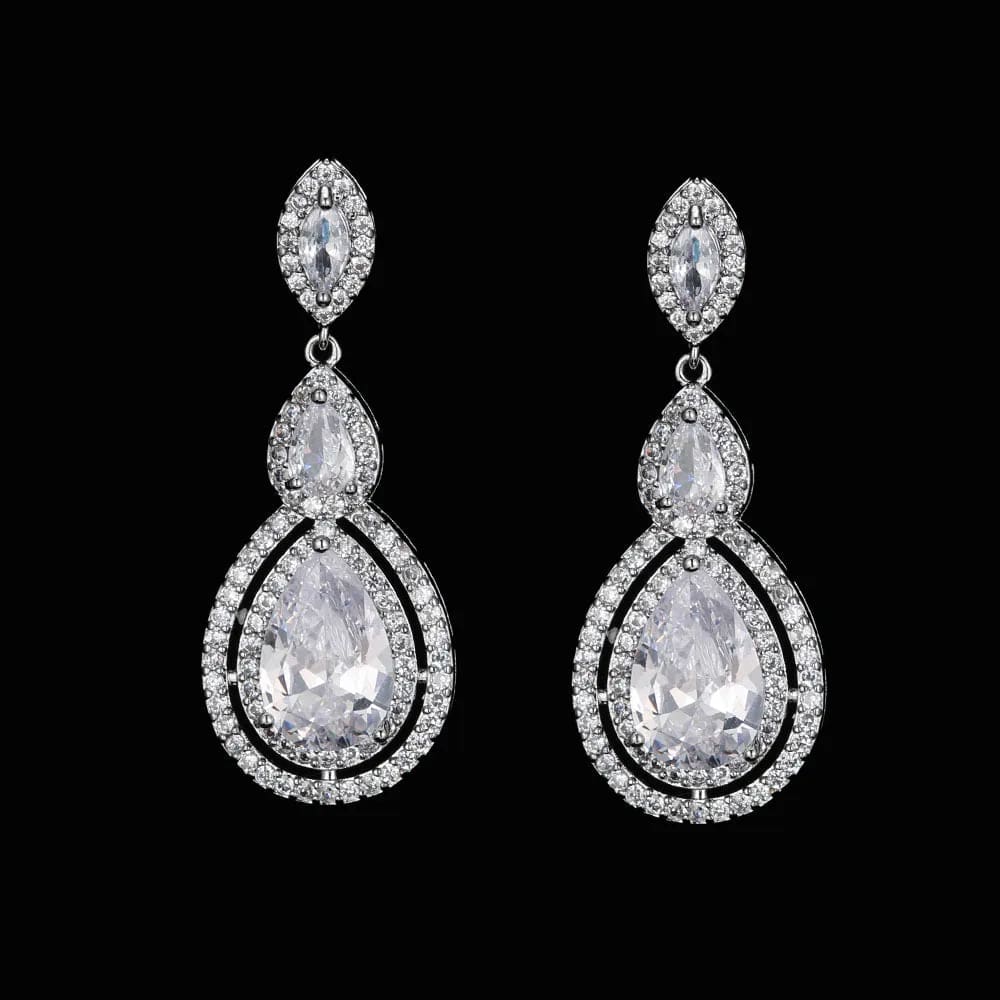 Elegant Showlu Fashion cubic zirconia water drop dangle earrings for women, perfect for bridal and wedding jewelry.