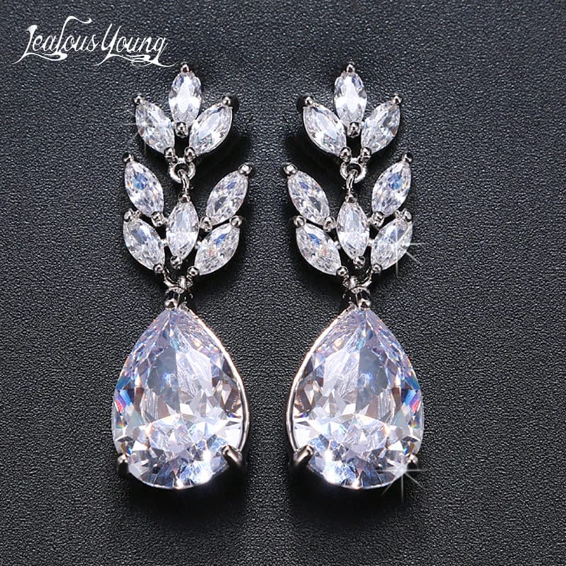 Elegant Showlu Fashion cubic zirconia water drop dangle earrings for women, perfect for bridal and wedding jewelry.