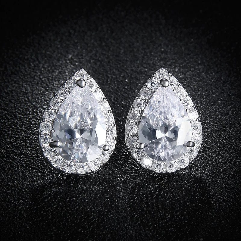 Elegant water drop cubic zirconia dangle earrings for women, perfect for bridal and wedding jewelry, by Showlu Fashion.