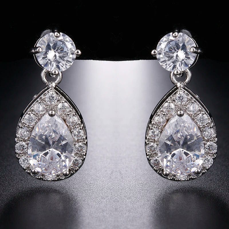 Showlu Fashion Water Drop Dangle Earrings with cubic zirconia, elegant jewelry for bridal wedding and formal occasions