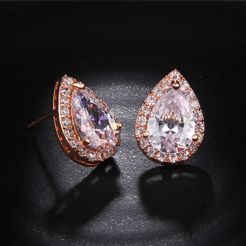 Elegant Showlu Fashion cubic zirconia water drop dangle earrings for women, perfect for bridal or wedding jewelry.