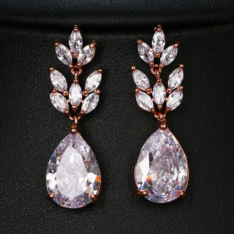 Elegant Showlu Fashion cubic zirconia water drop dangle earrings for bridal and wedding jewelry, featuring sparkling round and drop design.