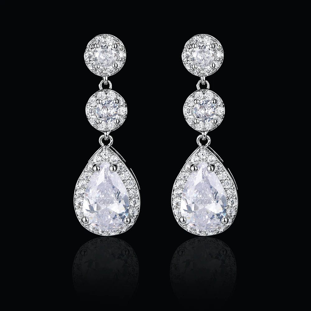Luxury Zircon Wedding Long Dangle Earrings with Round Water Drop Elegant CZ Earrings for Women Bridal Wedding Jewelry Dress - SHOWLU FASHION STORE