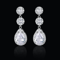 Luxury Zircon Wedding Long Dangle Earrings with Round Water Drop Elegant CZ Earrings for Women Bridal Wedding Jewelry Dress - SHOWLU FASHION STORE