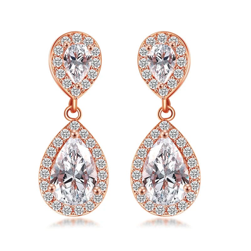 Luxury cubic zirconia water drop dangle earrings for women, elegant bridal wedding jewelry with round and long drop design