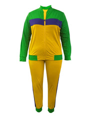 LW Plus Size Zipper Design Patchwork Pants Set Women Color Block Mandarin Collar Tracksuits Long Sleeve Two Pieces Outfits - SHOWLU FASHION STORE