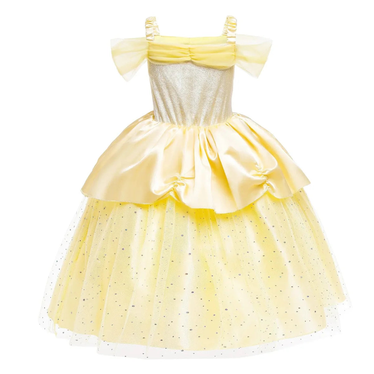 Girls' Princess Belle yellow dress by Showlu Fashion Store, featuring a classic costume for kids' Halloween and Christmas parties.