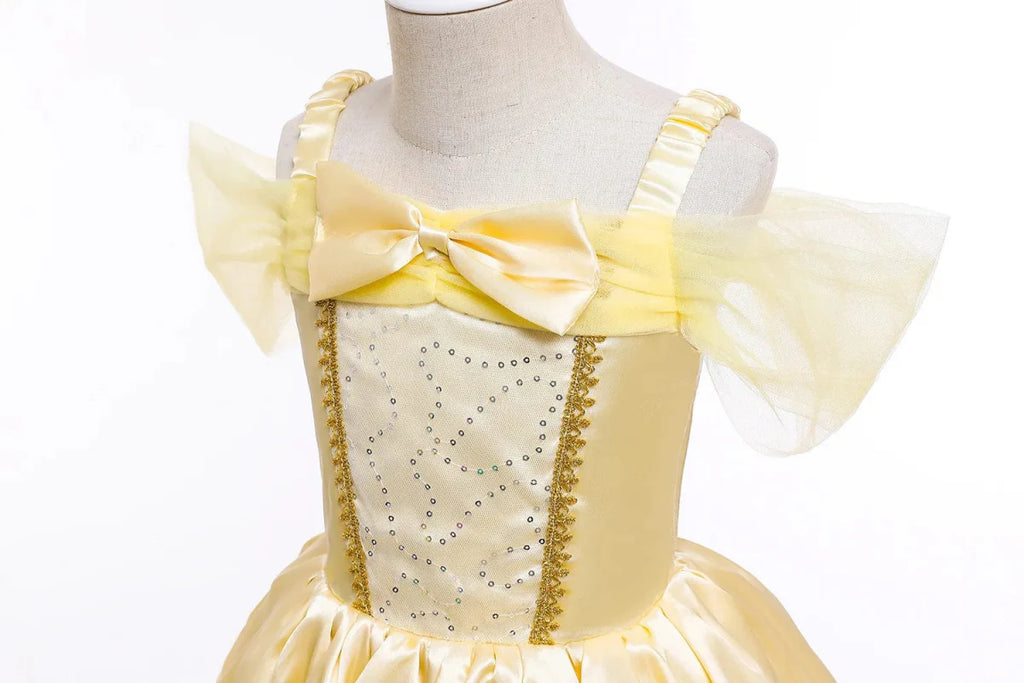 LZH Girls Princess Belle yellow dress for kids, featuring a princess costume with elegant details for Halloween and Christmas parties.